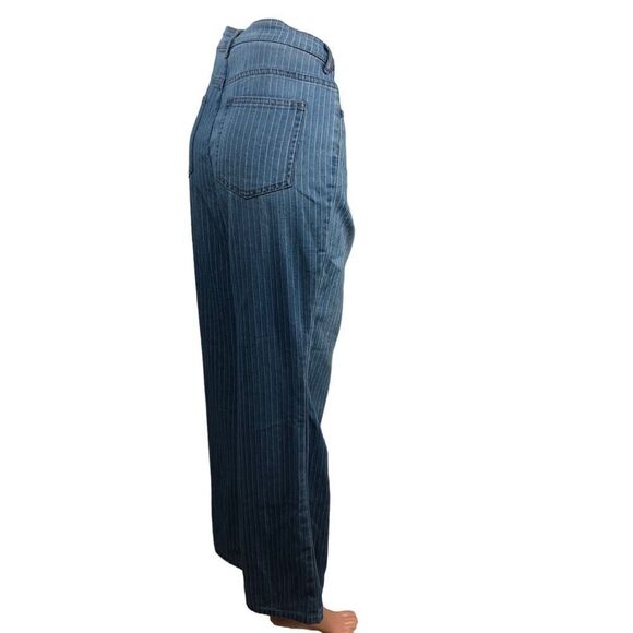 Logo by Lori Goldstein Jeans Womens Size 10 Blue Striped Denim Mid Rise Flare - Picture 14 of 15